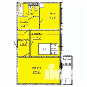 2-к квартира, вторичка, 58м2, 3/10 этаж