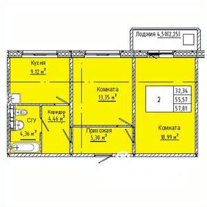 2-к квартира, строящийся дом, 58м2, 8/10 этаж