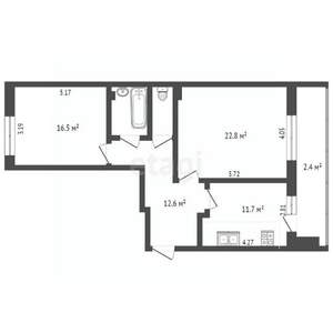 2-к квартира, вторичка, 70м2, 1/9 этаж