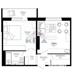 1-к квартира, строящийся дом, 51м2, 14/16 этаж