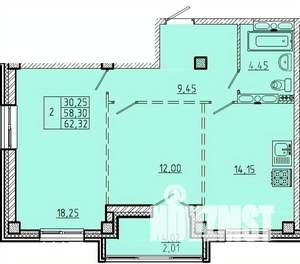 2-к квартира, вторичка, 62м2, 13/16 этаж