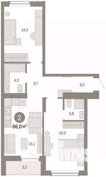 2-к квартира, вторичка, 66м2, 3/8 этаж
