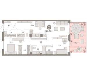 2-к квартира, вторичка, 102м2, 1/9 этаж