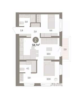 2-к квартира, вторичка, 59м2, 3/14 этаж