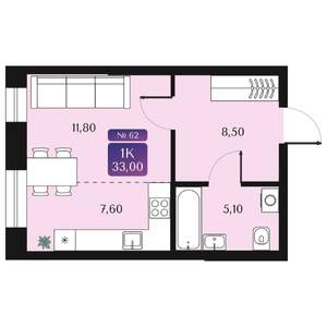 Студия квартира, вторичка, 33м2, 3/9 этаж