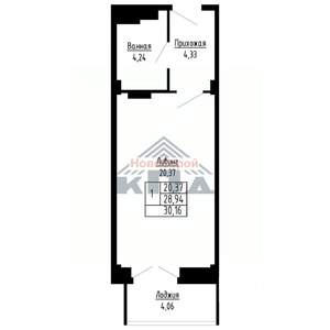 1-к квартира, строящийся дом, 30м2, 13/16 этаж