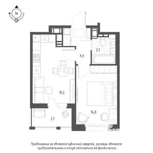 1-к квартира, строящийся дом, 40м2, 9/9 этаж