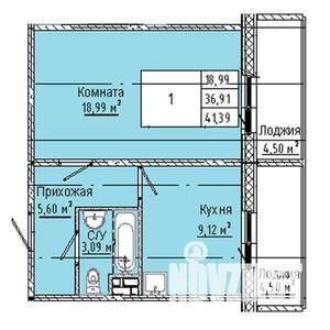1-к квартира, строящийся дом, 41м2, 1/10 этаж