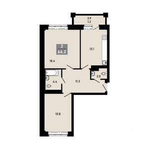 2-к квартира, строящийся дом, 64м2, 18/18 этаж