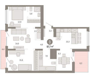 3-к квартира, вторичка, 98м2, 9/9 этаж