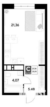 Студия квартира, строящийся дом, 31м2, 6/22 этаж