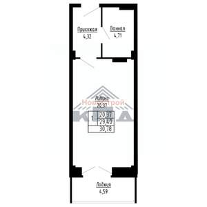 1-к квартира, строящийся дом, 31м2, 11/16 этаж