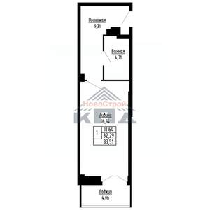 1-к квартира, строящийся дом, 34м2, 2/16 этаж