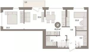 2-к квартира, вторичка, 62м2, 5/16 этаж