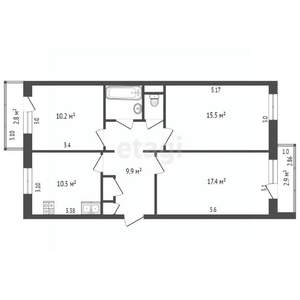 3-к квартира, вторичка, 68м2, 4/5 этаж