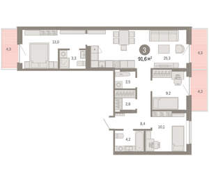 3-к квартира, вторичка, 92м2, 3/9 этаж