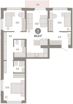 3-к квартира, вторичка, 84м2, 4/16 этаж
