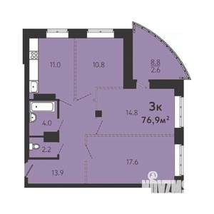 3-к квартира, строящийся дом, 74м2, 11/16 этаж