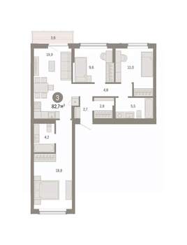 3-к квартира, вторичка, 83м2, 3/16 этаж