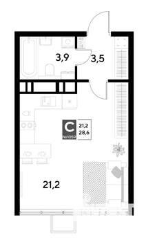 Студия квартира, строящийся дом, 29м2, 20/21 этаж