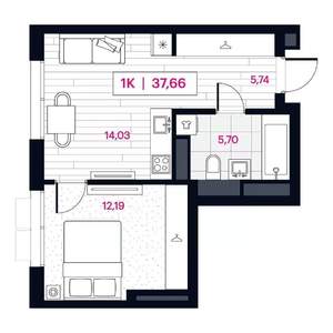 1-к квартира, вторичка, 38м2, 5/15 этаж