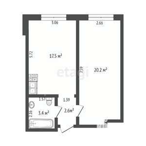 1-к квартира, вторичка, 44м2, 4/5 этаж