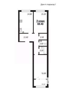 2-к квартира, строящийся дом, 69м2, 12/14 этаж