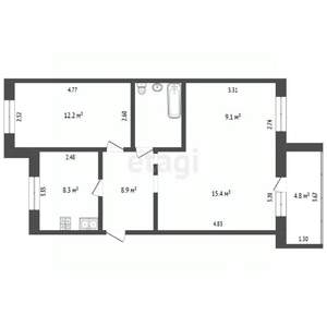 2-к квартира, вторичка, 59м2, 6/6 этаж