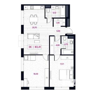 2-к квартира, вторичка, 84м2, 4/15 этаж