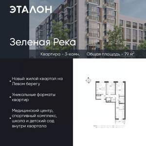 3-к квартира, вторичка, 79м2, 7/9 этаж