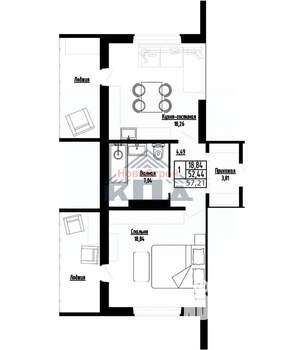 1-к квартира, строящийся дом, 57м2, 16/16 этаж