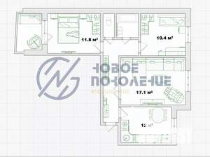3-к квартира, вторичка, 63м2, 1/9 этаж