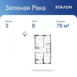 3-к квартира, вторичка, 79м2, 8/9 этаж