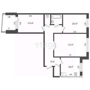 3-к квартира, вторичка, 64м2, 8/9 этаж