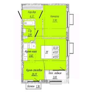 1-к квартира, вторичка, 50м2, 7/8 этаж