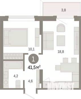1-к квартира, вторичка, 41м2, 2/17 этаж