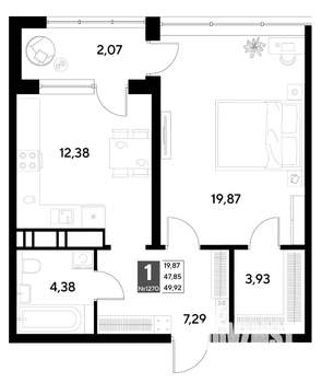 1-к квартира, вторичка, 50м2, 20/22 этаж