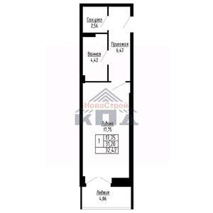 1-к квартира, строящийся дом, 32м2, 4/16 этаж