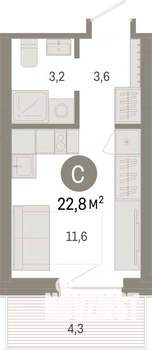 Студия квартира, вторичка, 23м2, 8/9 этаж