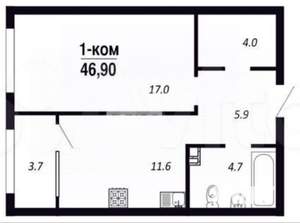 1-к квартира, вторичка, 47м2, 18/22 этаж