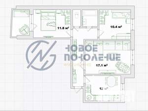 3-к квартира, вторичка, 63м2, 1/9 этаж