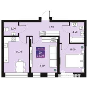 2-к квартира, вторичка, 59м2, 2/9 этаж
