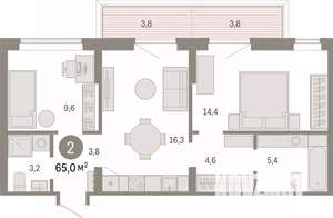 2-к квартира, вторичка, 65м2, 2/17 этаж