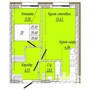 1-к квартира, строящийся дом, 40м2, 1/8 этаж