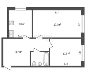 2-к квартира, вторичка, 52м2, 2/5 этаж