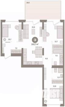 3-к квартира, вторичка, 103м2, 2/16 этаж
