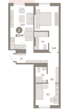2-к квартира, вторичка, 68м2, 5/9 этаж