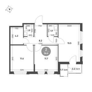 2-к квартира, вторичка, 57м2, 7/8 этаж