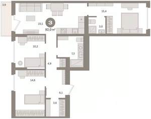 3-к квартира, вторичка, 92м2, 5/8 этаж