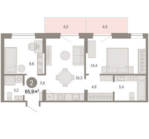 2-к квартира, вторичка, 66м2, 4/9 этаж